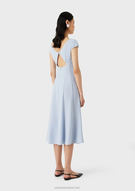 Women 086V79 Techno-Cady Flared Midi Dress With A V Neck Armani Lilla