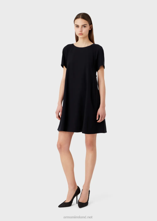 Women 086V81 Flared Dress In Technical Cady With Buttons Armani Navy Blue