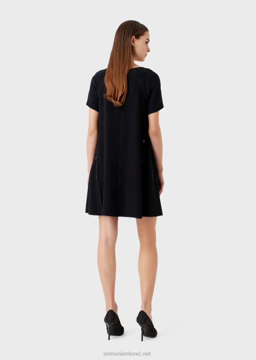 Women 086V81 Flared Dress In Technical Cady With Buttons Armani Navy Blue
