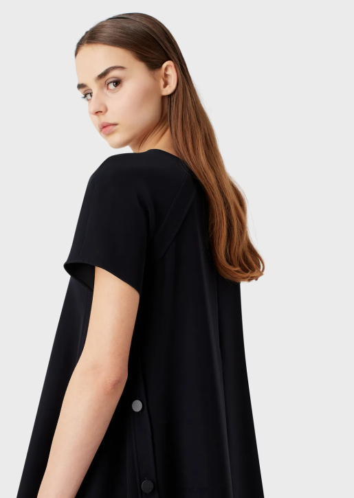 Women 086V81 Flared Dress In Technical Cady With Buttons Armani Navy Blue