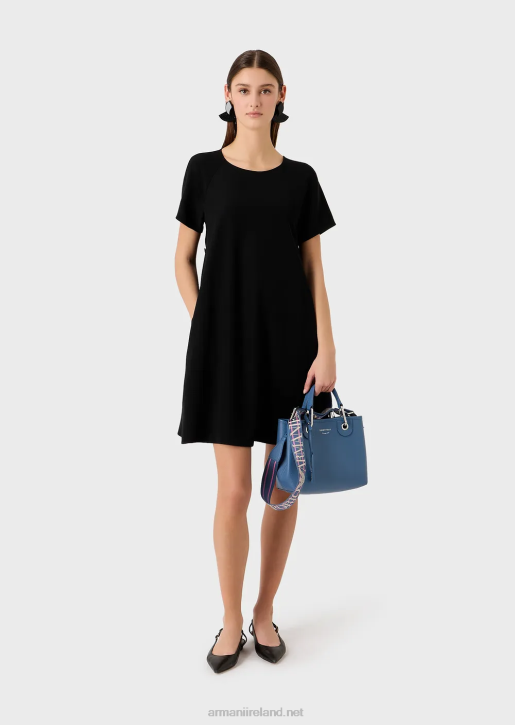 Women 086V82 Flared Dress In Technical Cady With Buttons Armani Black