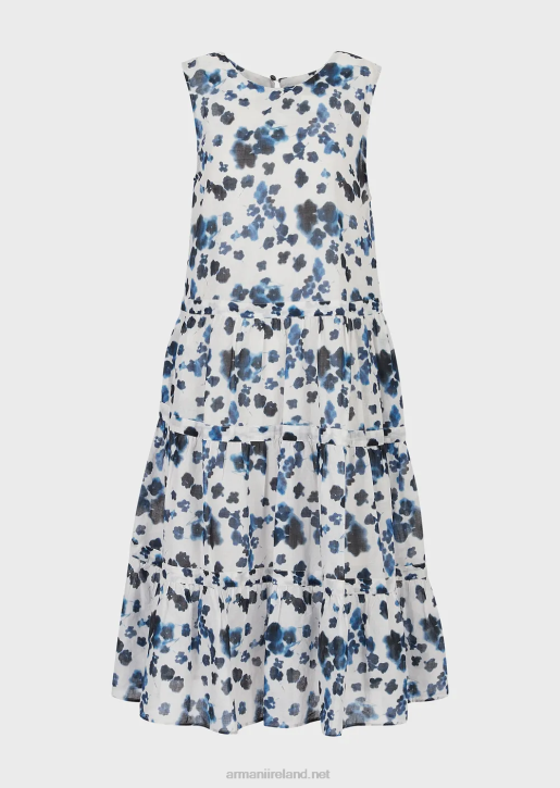 Women 086V84 Mare Capsule Collection Flounced Dress In A Floral Batik-Print Muslin Armani Pattern