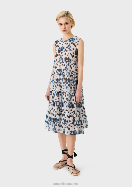 Women 086V84 Mare Capsule Collection Flounced Dress In A Floral Batik-Print Muslin Armani Pattern
