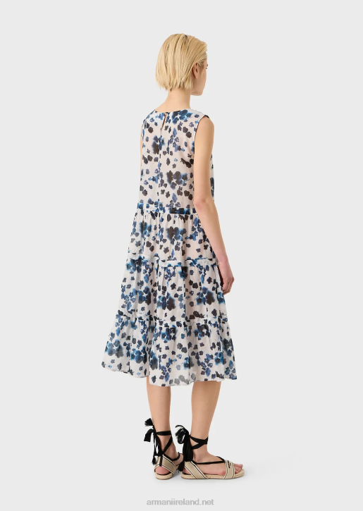 Women 086V84 Mare Capsule Collection Flounced Dress In A Floral Batik-Print Muslin Armani Pattern