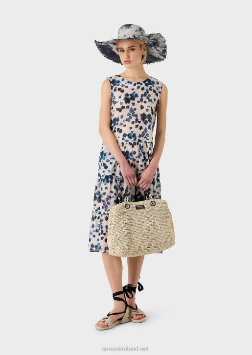 Women 086V84 Mare Capsule Collection Flounced Dress In A Floral Batik-Print Muslin Armani Pattern