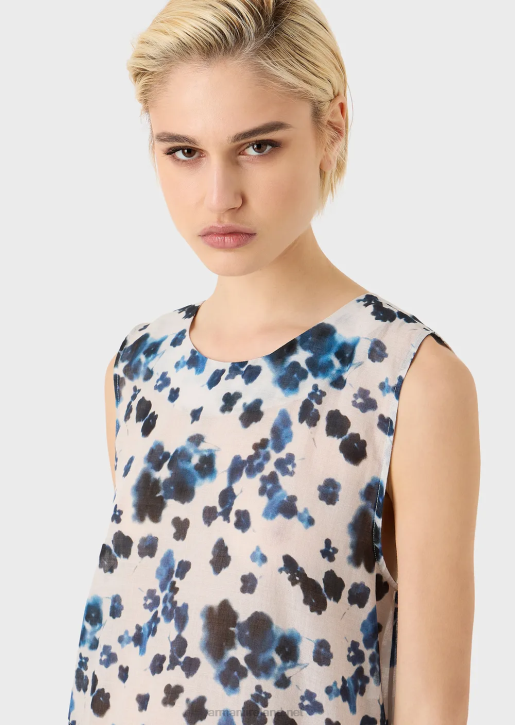 Women 086V84 Mare Capsule Collection Flounced Dress In A Floral Batik-Print Muslin Armani Pattern