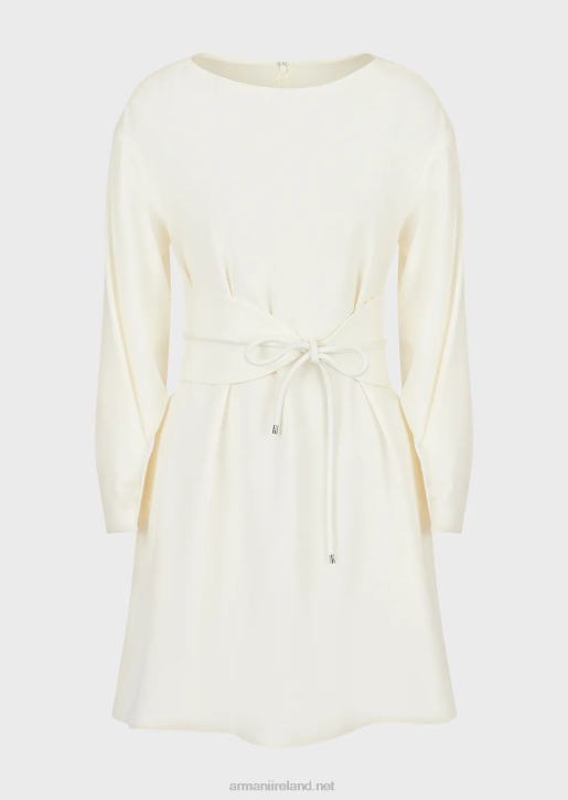 Women 086V85 Tunic Dress In Technical Cady With Sash Armani White