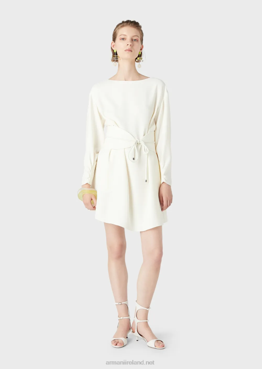 Women 086V85 Tunic Dress In Technical Cady With Sash Armani White