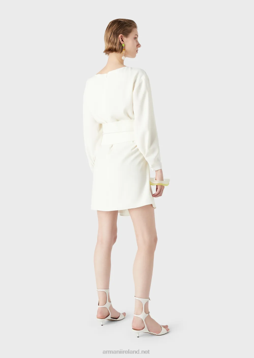 Women 086V85 Tunic Dress In Technical Cady With Sash Armani White