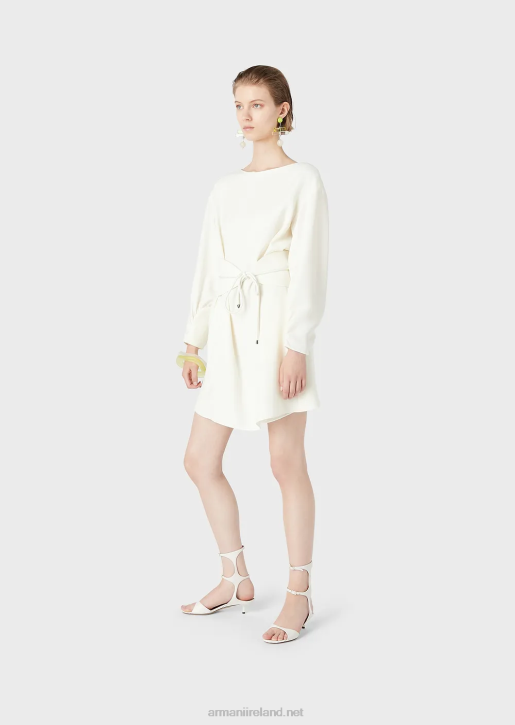 Women 086V85 Tunic Dress In Technical Cady With Sash Armani White