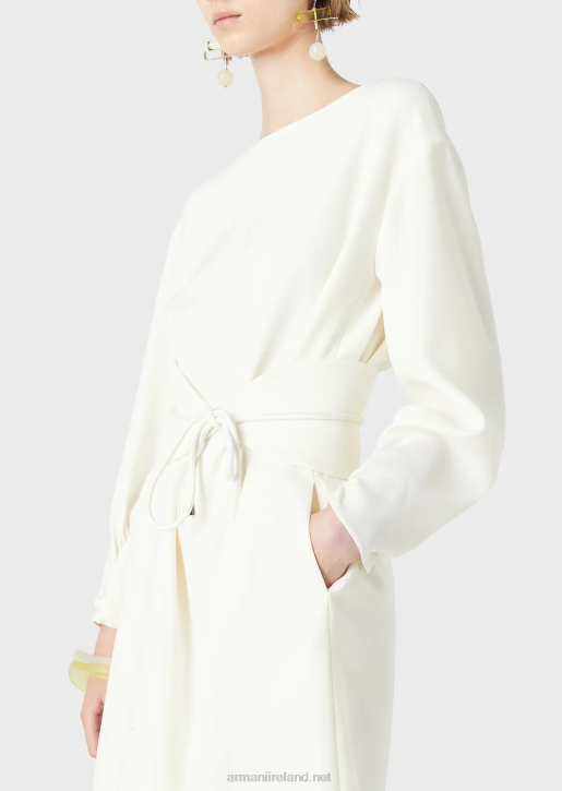 Women 086V85 Tunic Dress In Technical Cady With Sash Armani White