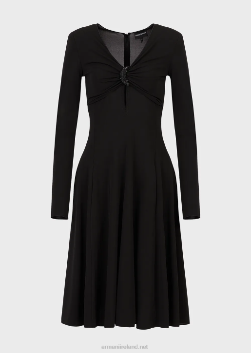 Women 086V87 Dress With Peephole And Rhinestones In Stretch Jersey Crepe Armani Black
