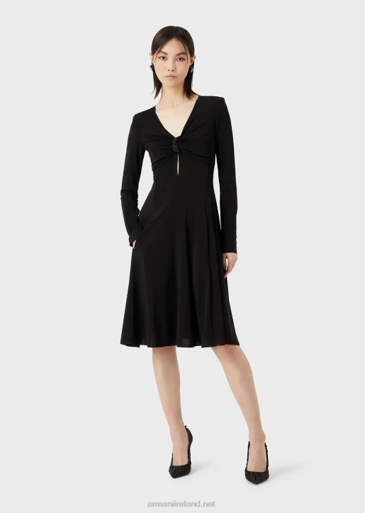 Women 086V87 Dress With Peephole And Rhinestones In Stretch Jersey Crepe Armani Black