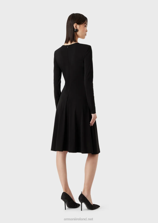 Women 086V87 Dress With Peephole And Rhinestones In Stretch Jersey Crepe Armani Black