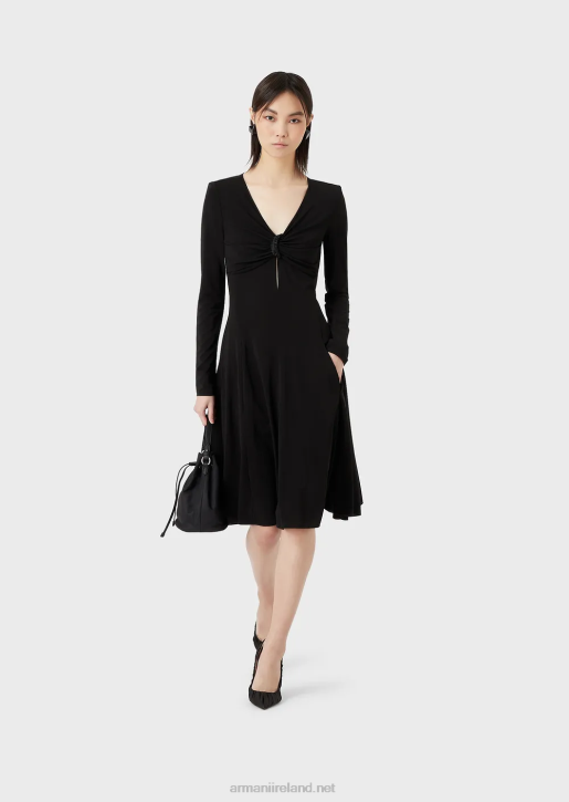 Women 086V87 Dress With Peephole And Rhinestones In Stretch Jersey Crepe Armani Black