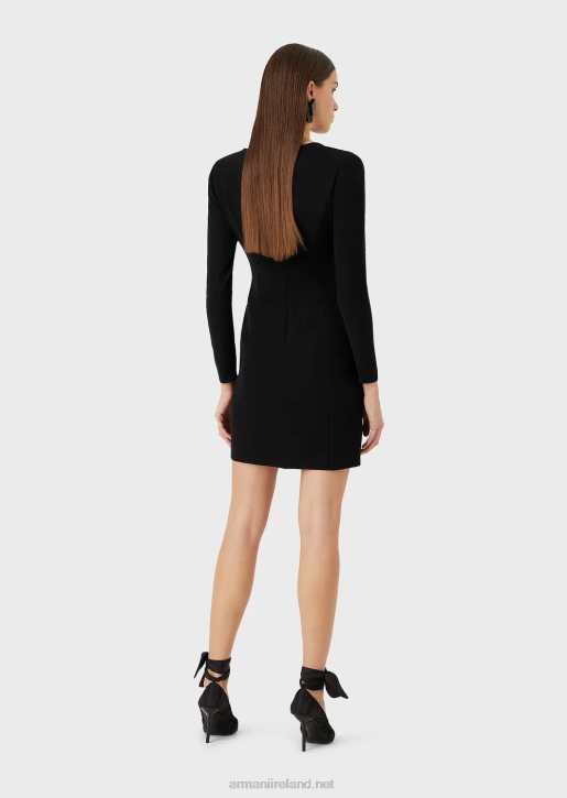Women 086V88 Technical Cady Draped Dress With A Cross-Over Neckline Armani Black