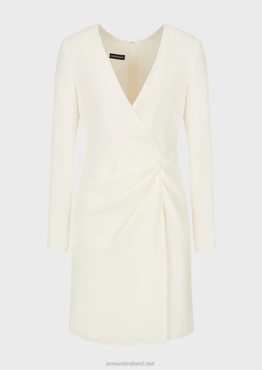 Women 086V89 Technical Cady Draped Dress With A Cross-Over Neckline Armani White