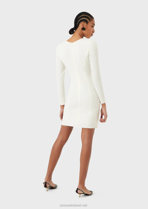 Women 086V89 Technical Cady Draped Dress With A Cross-Over Neckline Armani White