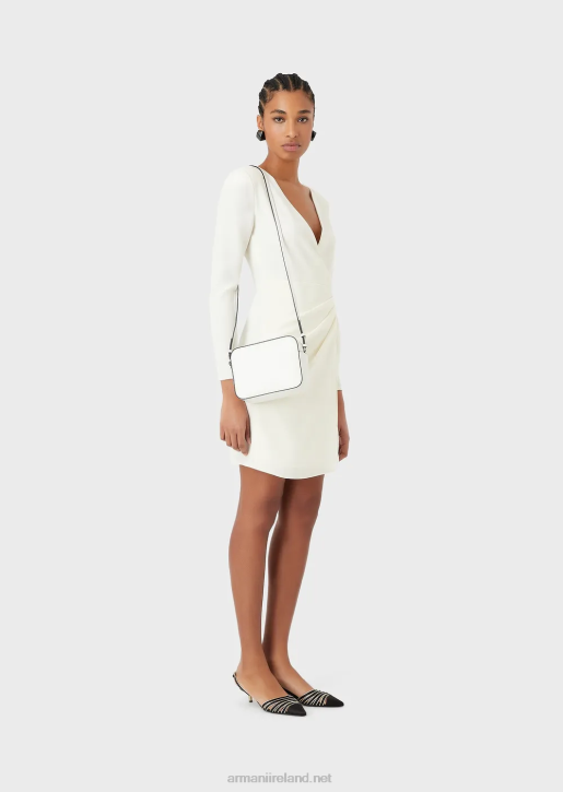 Women 086V89 Technical Cady Draped Dress With A Cross-Over Neckline Armani White