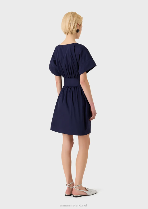 Women 086V93 Sanded Cotton Dress With Sash Armani Navy Blue