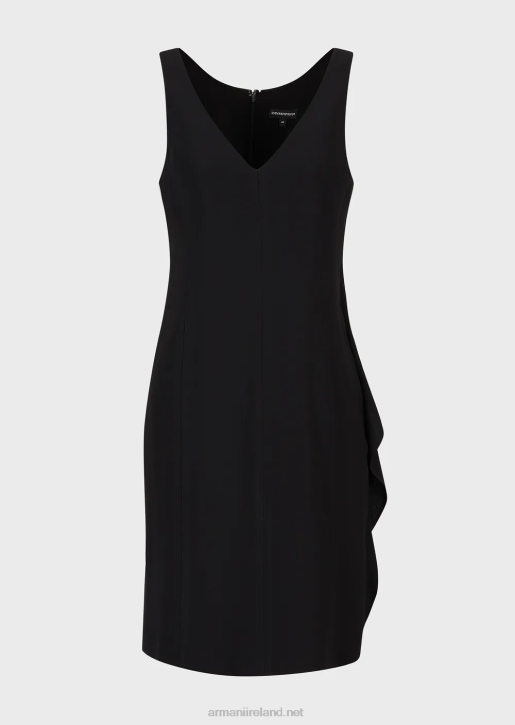 Women 086V95 V-Neck Sheath Dress With Oversized Ruffle Armani Black