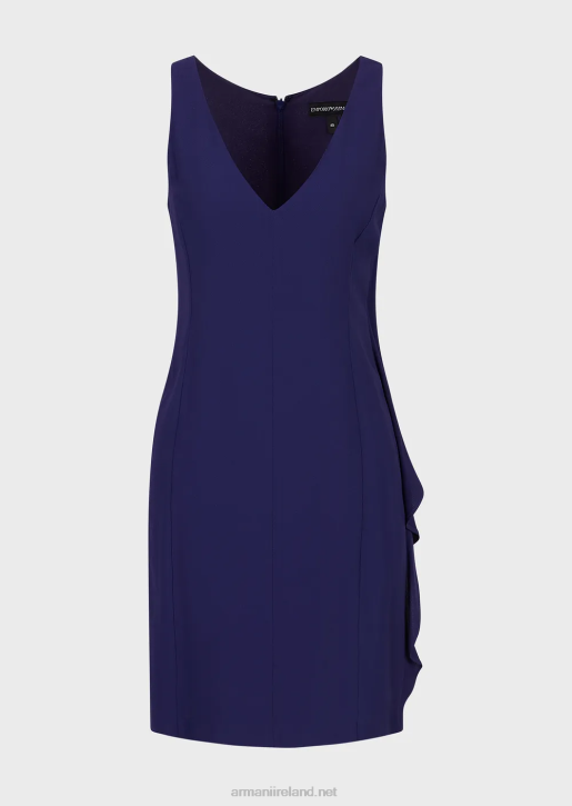 Women 086V96 V-Neck Sheath Dress With Oversized Ruffle Armani Purple