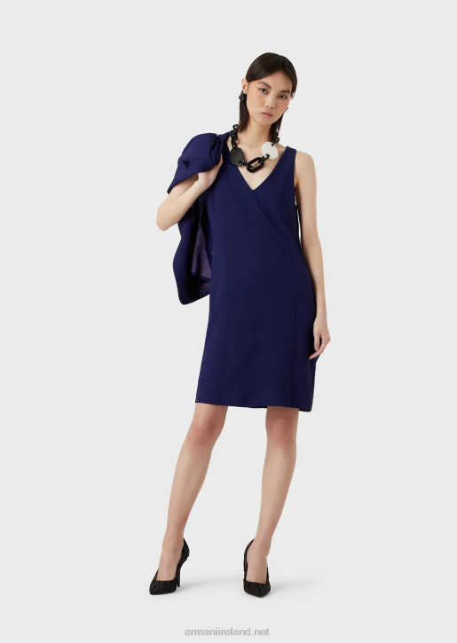 Women 086V96 V-Neck Sheath Dress With Oversized Ruffle Armani Purple