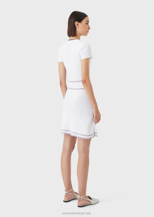 Women 086V99 Milano Stitch Knit V-Neck Dress Armani White