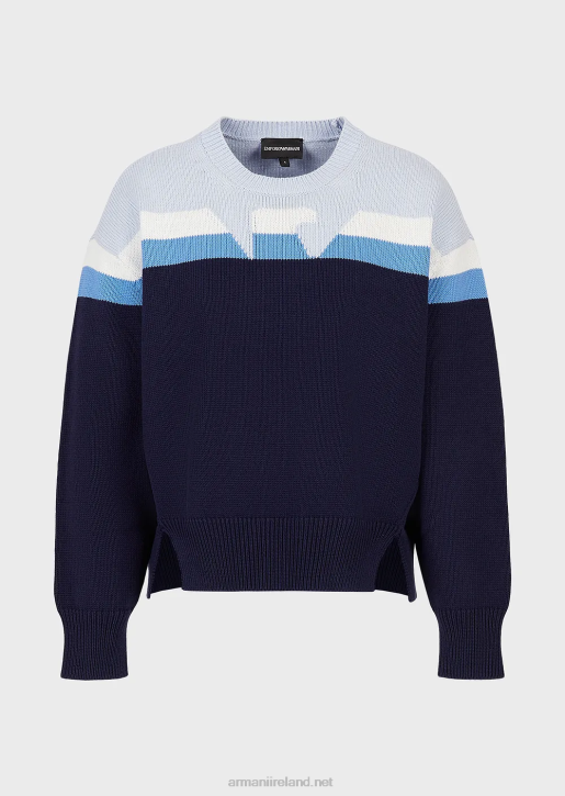 Women 086V190 Straight, Plain-Knit Jumper With Reverse Side With Eagle Intarsia Armani Pattern