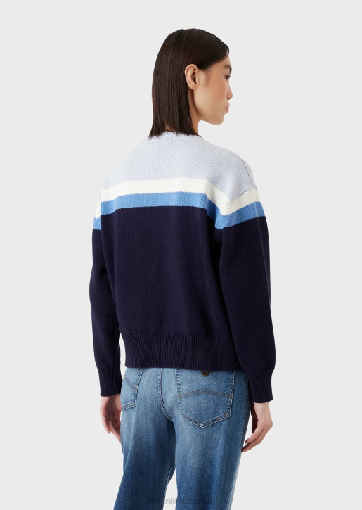 Women 086V190 Straight, Plain-Knit Jumper With Reverse Side With Eagle Intarsia Armani Pattern