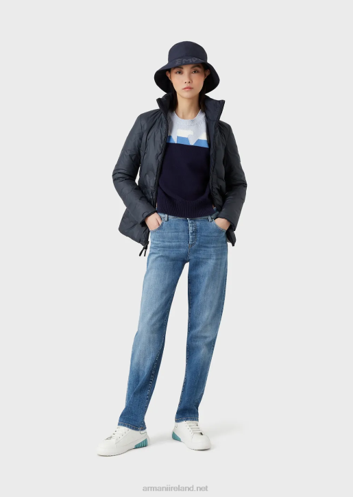 Women 086V190 Straight, Plain-Knit Jumper With Reverse Side With Eagle Intarsia Armani Pattern