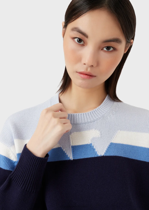 Women 086V190 Straight, Plain-Knit Jumper With Reverse Side With Eagle Intarsia Armani Pattern