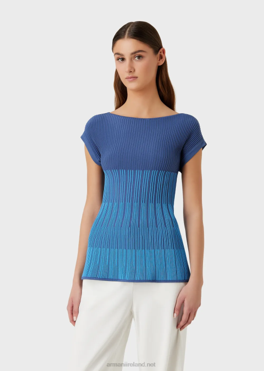 Women 086V191 Two-Toned Jacquard Knit Top With Links Motif Armani Flowers