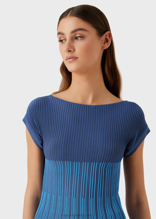 Women 086V191 Two-Toned Jacquard Knit Top With Links Motif Armani Flowers