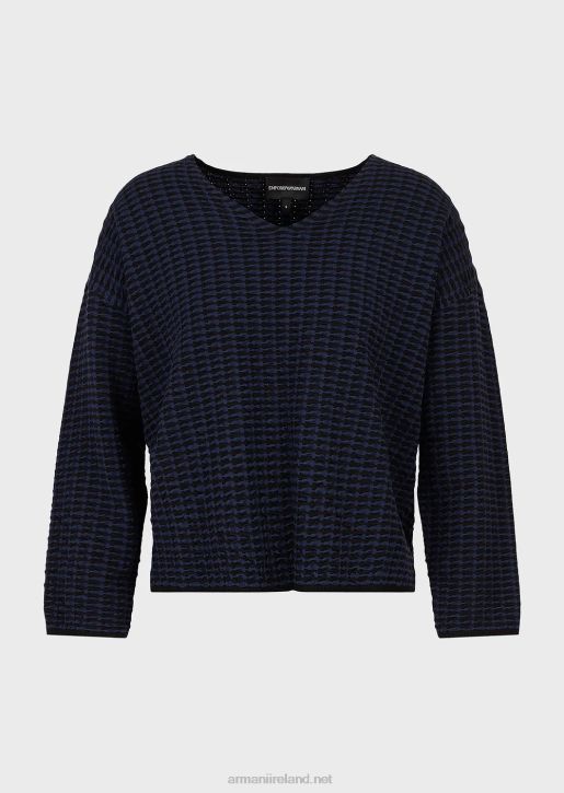 Women 086V193 V-Neck Jumper In 3D-Effect Two-Toned Fabric Armani