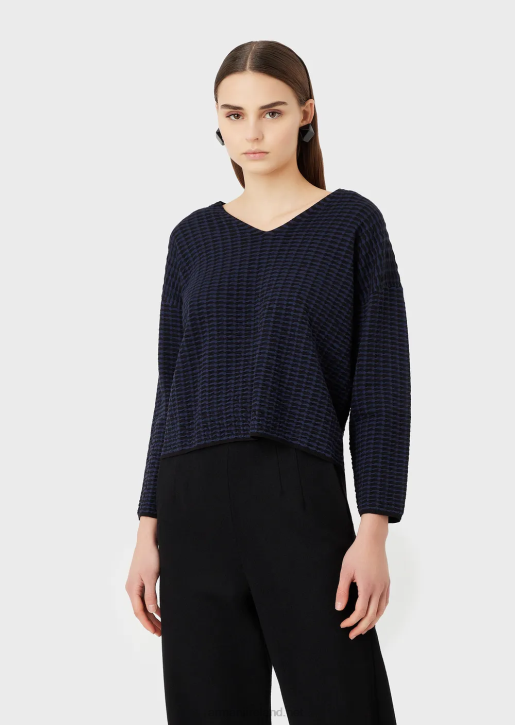 Women 086V193 V-Neck Jumper In 3D-Effect Two-Toned Fabric Armani
