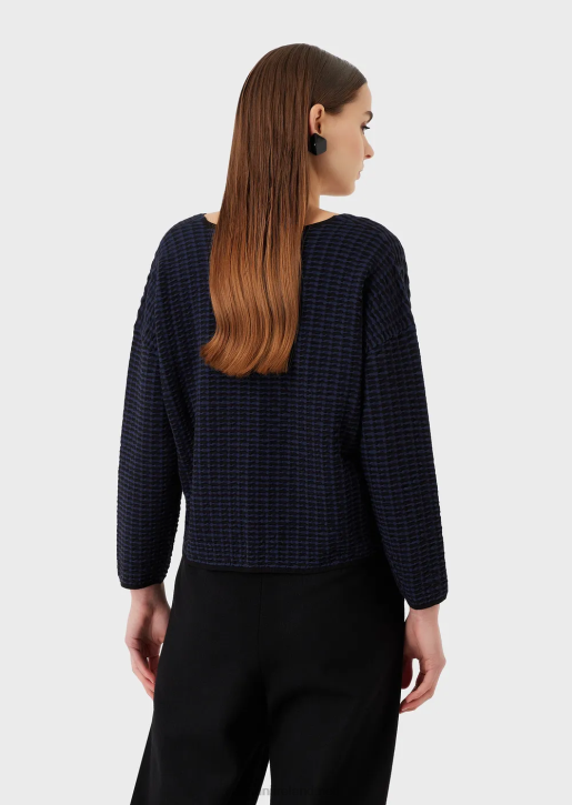 Women 086V193 V-Neck Jumper In 3D-Effect Two-Toned Fabric Armani