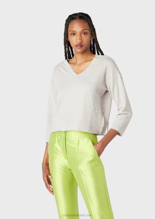 Women 086V194 V-Neck Jumper In 3D-Effect Two-Toned Fabric Armani Beige
