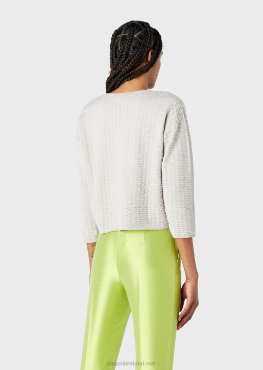 Women 086V194 V-Neck Jumper In 3D-Effect Two-Toned Fabric Armani Beige