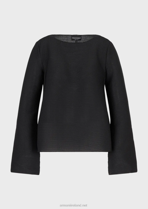 Women 086V195 Boat-Neck Jumper In Ribbed Barre Fabric Armani Black