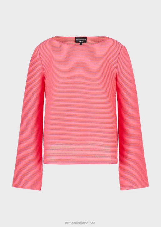 Women 086V196 Boat-Neck Jumper In Ribbed Barre Fabric Armani Pink