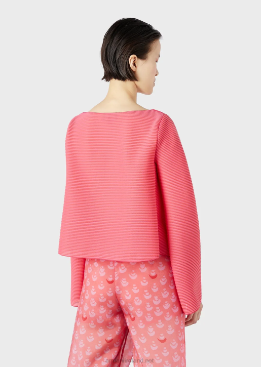 Women 086V196 Boat-Neck Jumper In Ribbed Barre Fabric Armani Pink