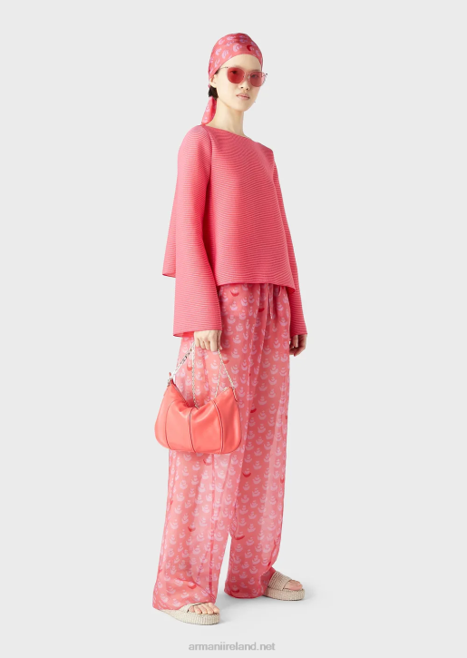 Women 086V196 Boat-Neck Jumper In Ribbed Barre Fabric Armani Pink