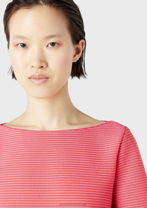 Women 086V196 Boat-Neck Jumper In Ribbed Barre Fabric Armani Pink