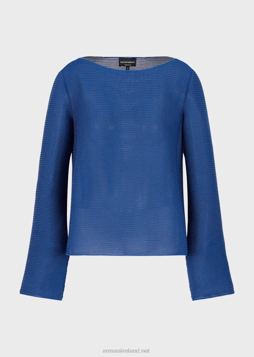 Women 086V198 Boat-Neck Jumper In Ribbed Barre Fabric Armani Blue