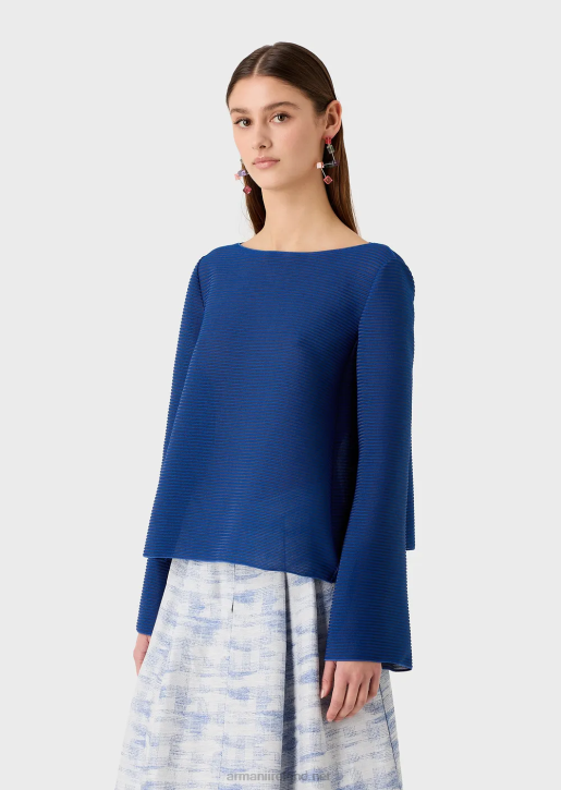 Women 086V198 Boat-Neck Jumper In Ribbed Barre Fabric Armani Blue