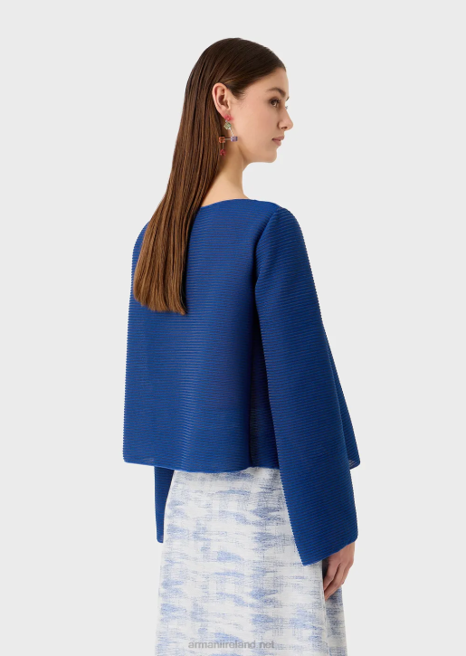 Women 086V198 Boat-Neck Jumper In Ribbed Barre Fabric Armani Blue