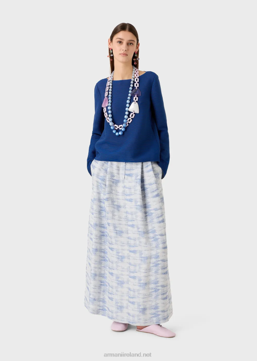 Women 086V198 Boat-Neck Jumper In Ribbed Barre Fabric Armani Blue