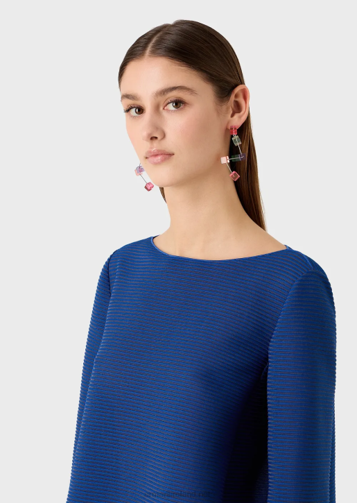 Women 086V198 Boat-Neck Jumper In Ribbed Barre Fabric Armani Blue