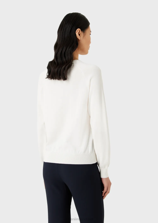 Women 086V199 Plain-Knit, V-Neck Jumper With Eagle Embroidery Armani